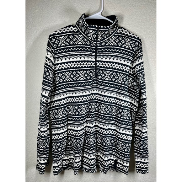 Lauren Active Ralph Lauren 2X Pullover Mock Neck Black White Fair Isle EUC - Picture 1 of 8